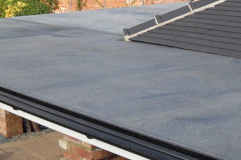 EPDM rubber flat roofing installed in Katy, Texas home