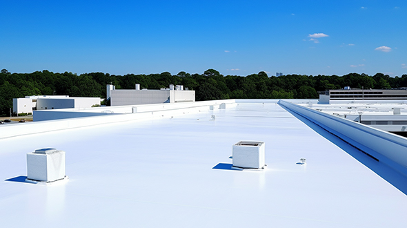TPO low-slope roofing installed on a commercial rooftop in Katy, TX
