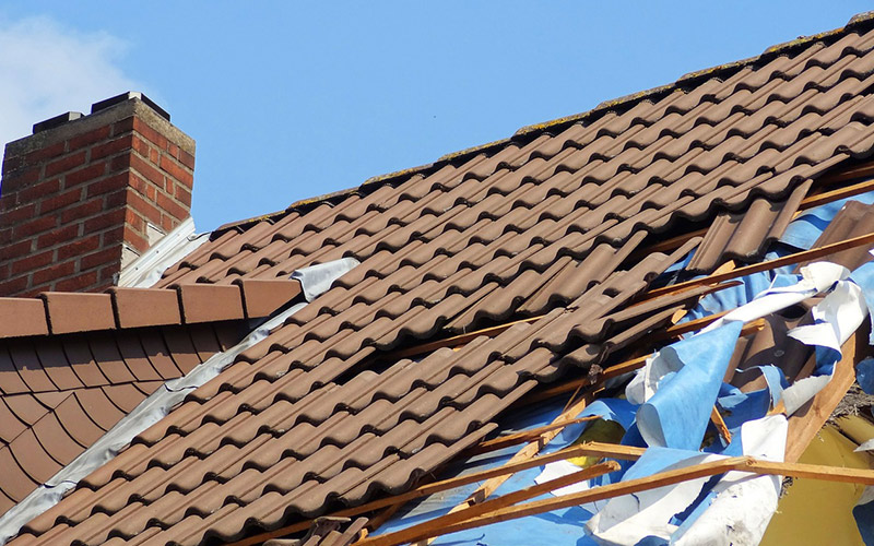 Structural roof damage after storm in Katy, Texas